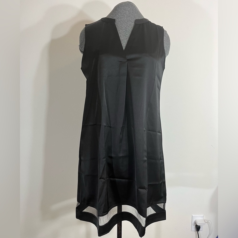 Black Satin A-Line Sleeveless Tank Mini Shift Dress